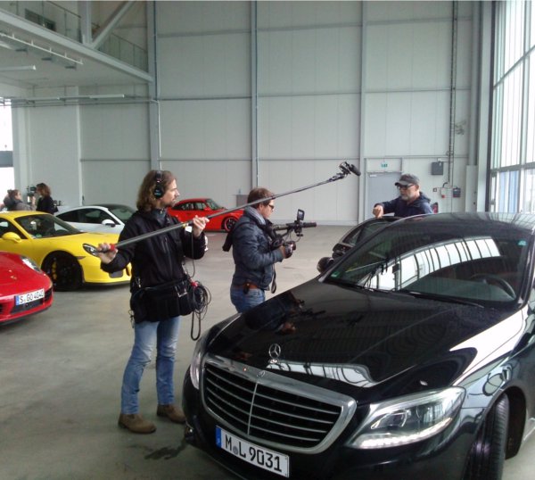 Limousine at filming, filming, film limousine Mercedes, luxury limousine at film studio, photo studio